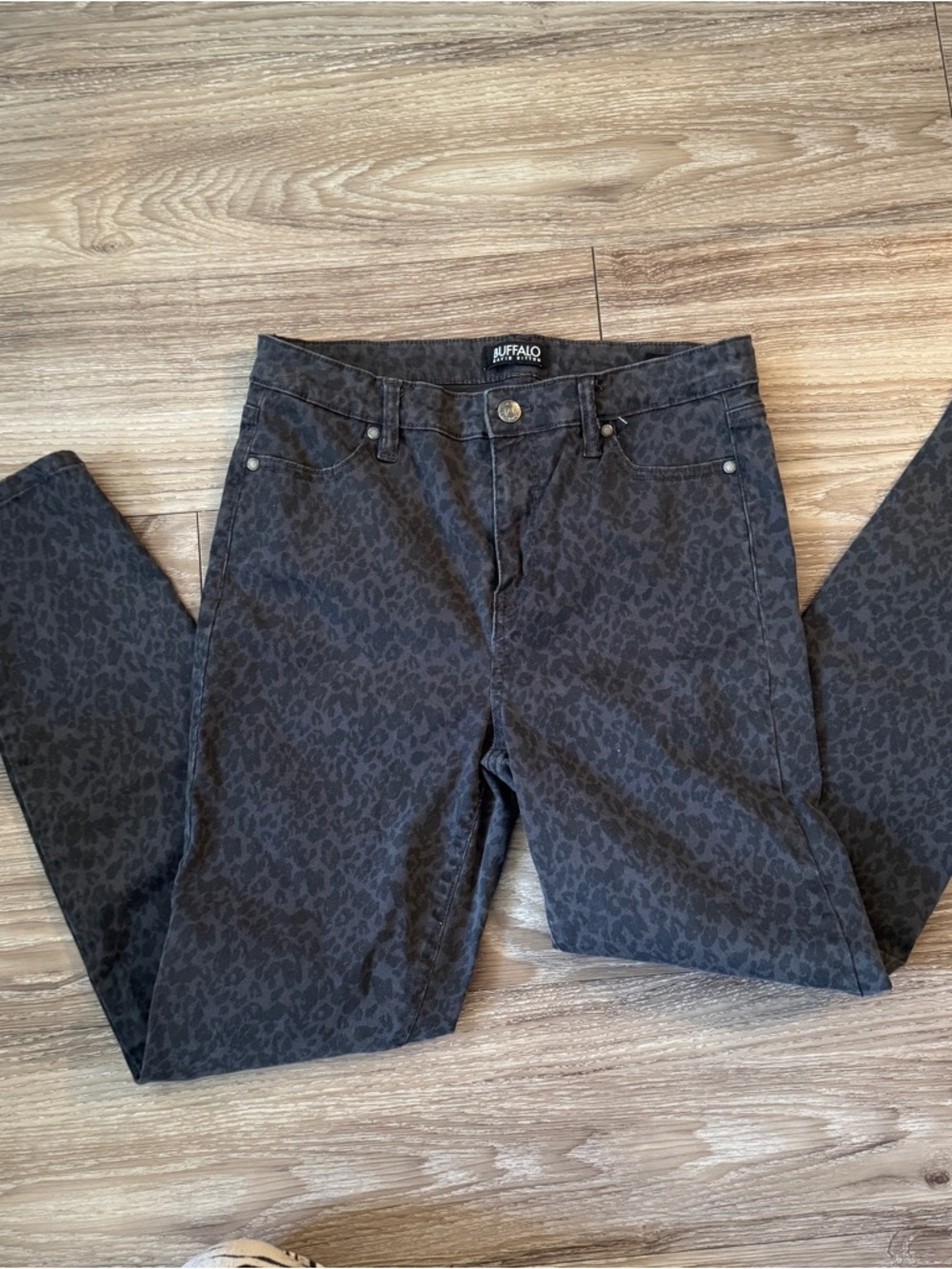 Buffalo David Bitton Charcoal Washed Leopard Skinny Jeans